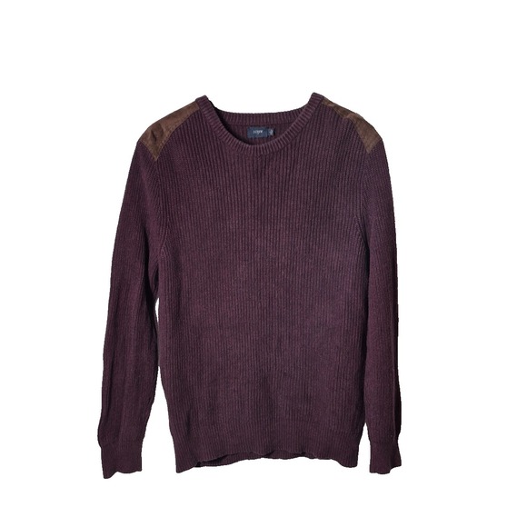 J Crew Sweater Mens Large Purple Ribbed Cotton Suede Shoulder‎ Patches Pullover - Picture 1 of 8